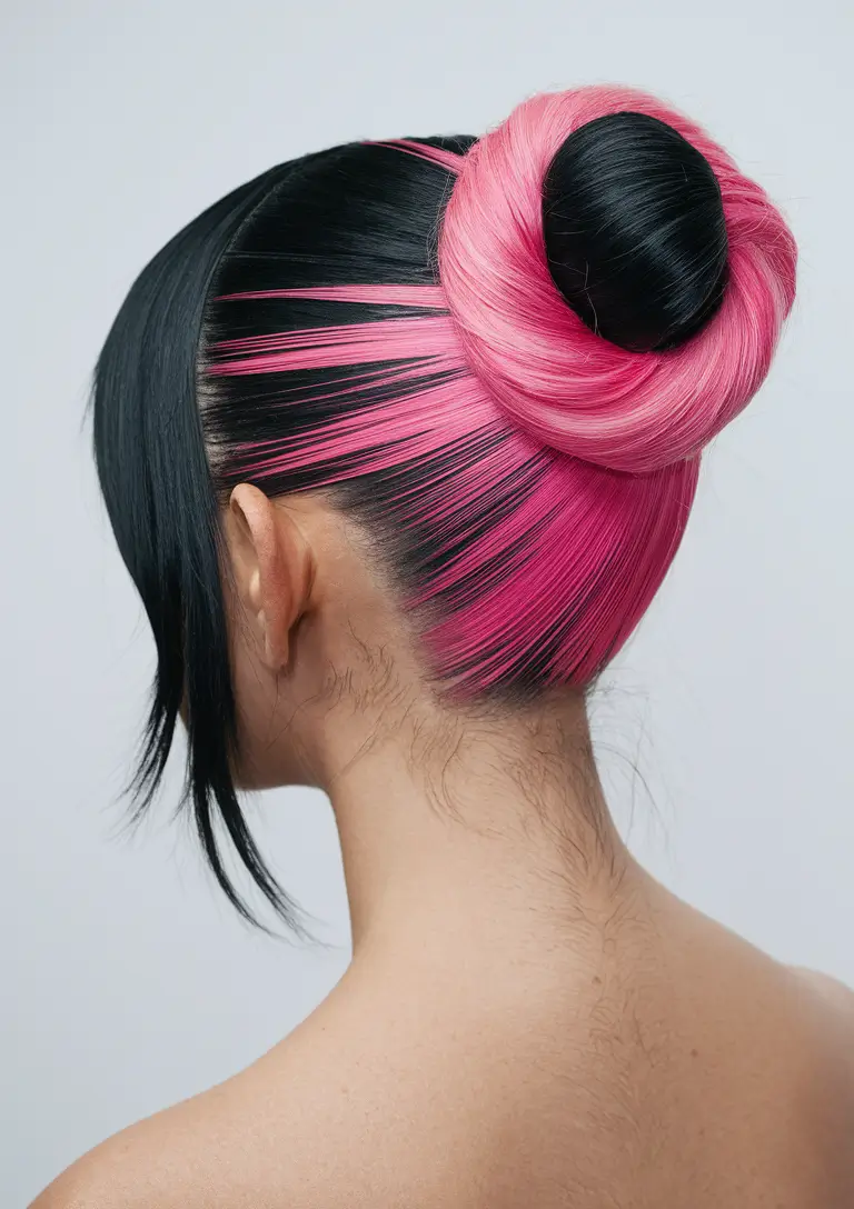 fall hair color ideas+Graphic Pink and Black Artistry