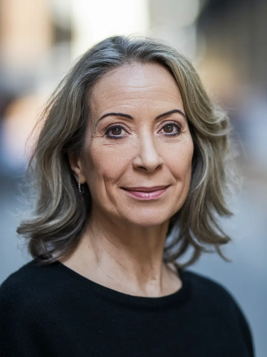 fall hair color women over 40 Subtle Ash Brown with Silvery Highlights