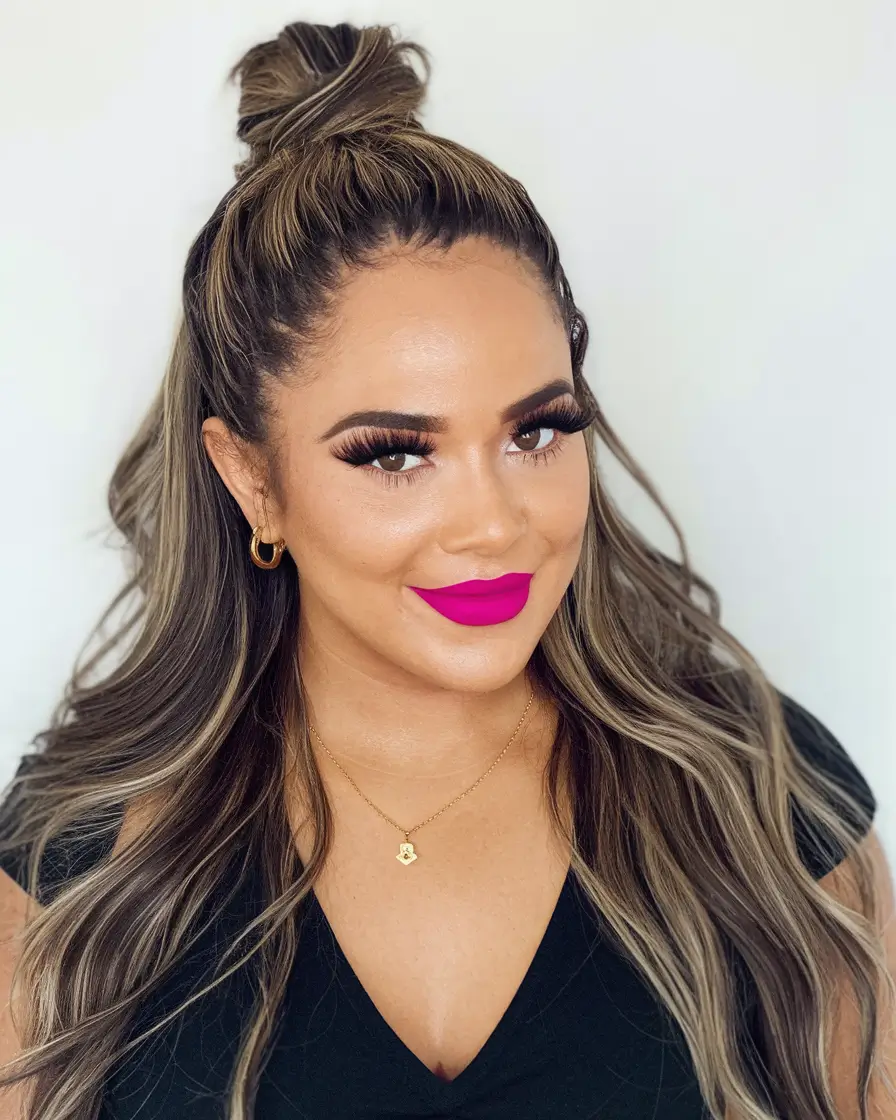 fall hair color women over 40 Cool Blonde Highlights on Ashy Brown Waves