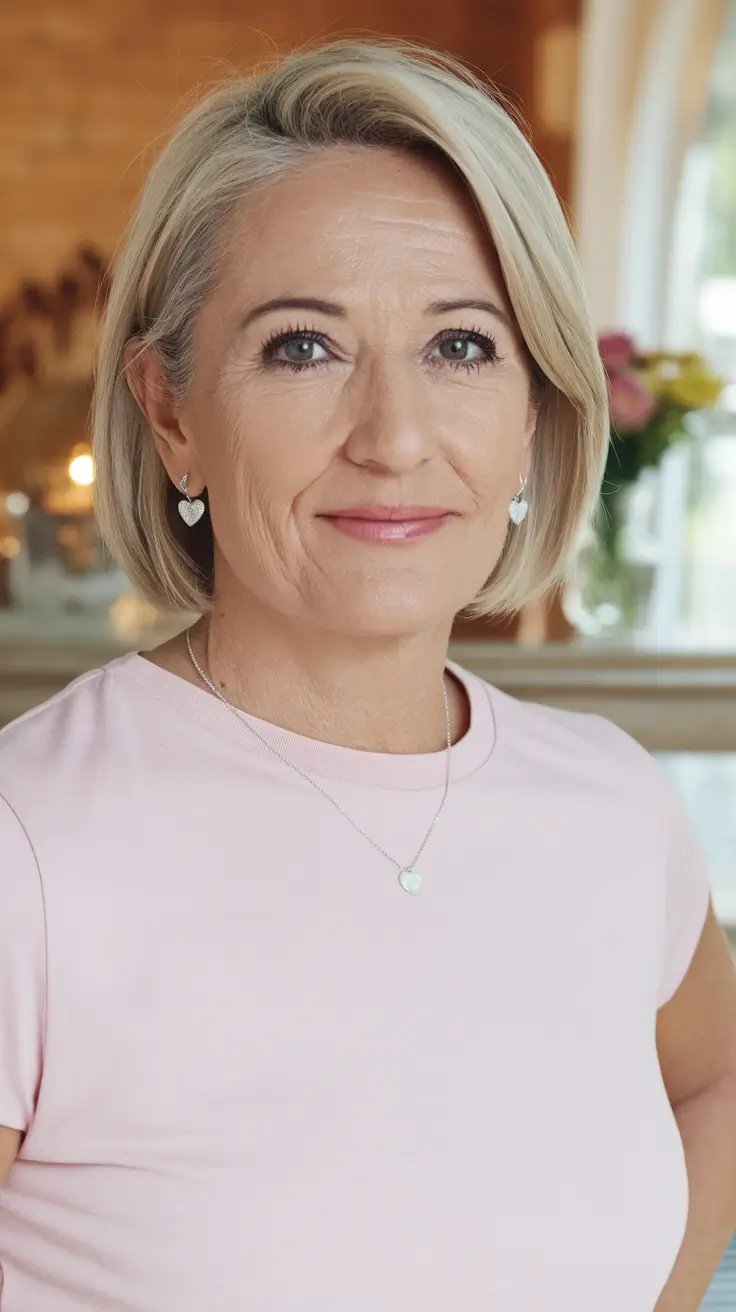 fall hair color women over 40 Cool Blonde Sophistication with Short Blunt Layers