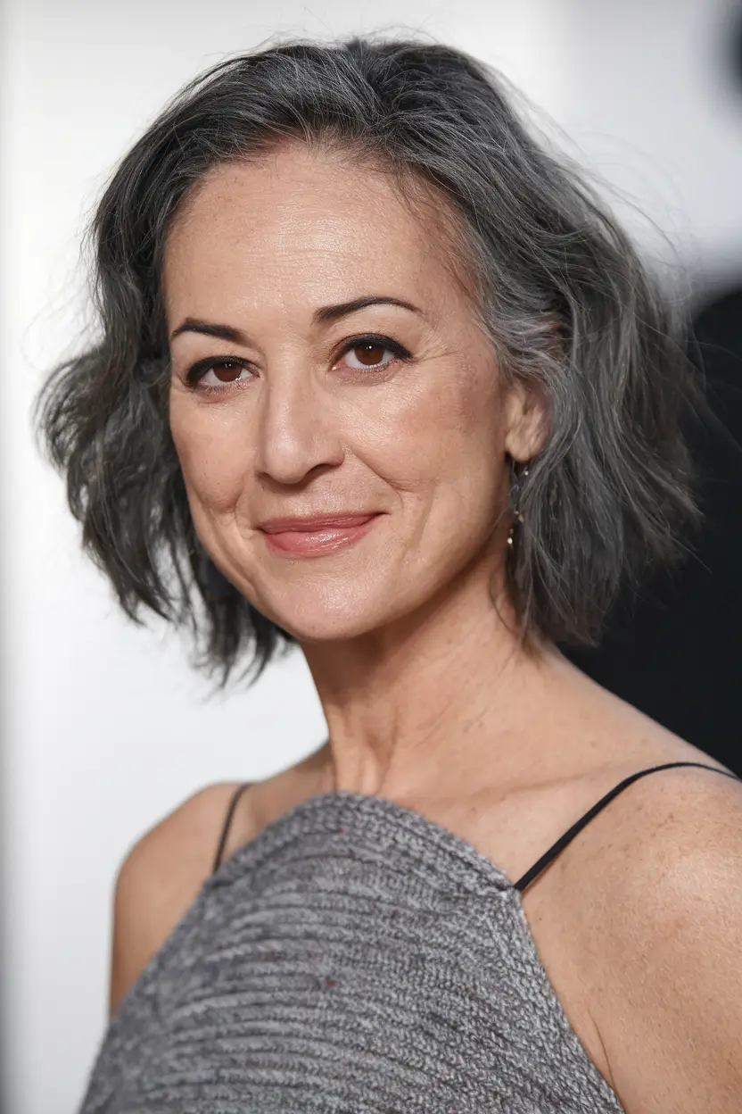 fall hair color women over 40 Natural Silver with Smoky Undertones