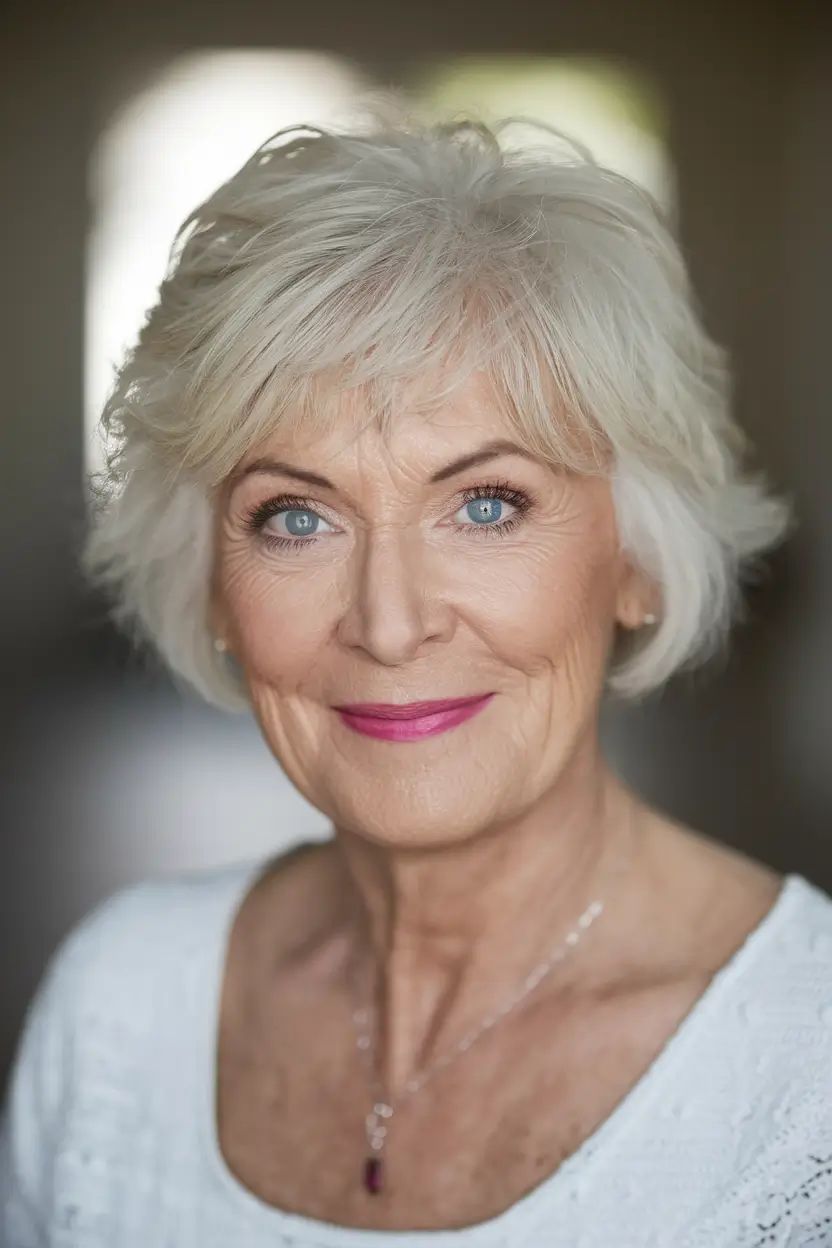 Fall hair color women over 60 Frosted White Textured Pixie
