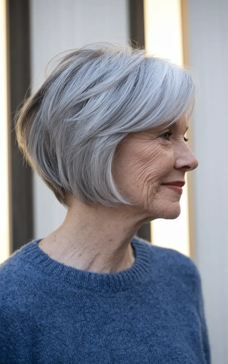 Fall hair color women over 60 Powdered Steel Bob with Gentle Layers