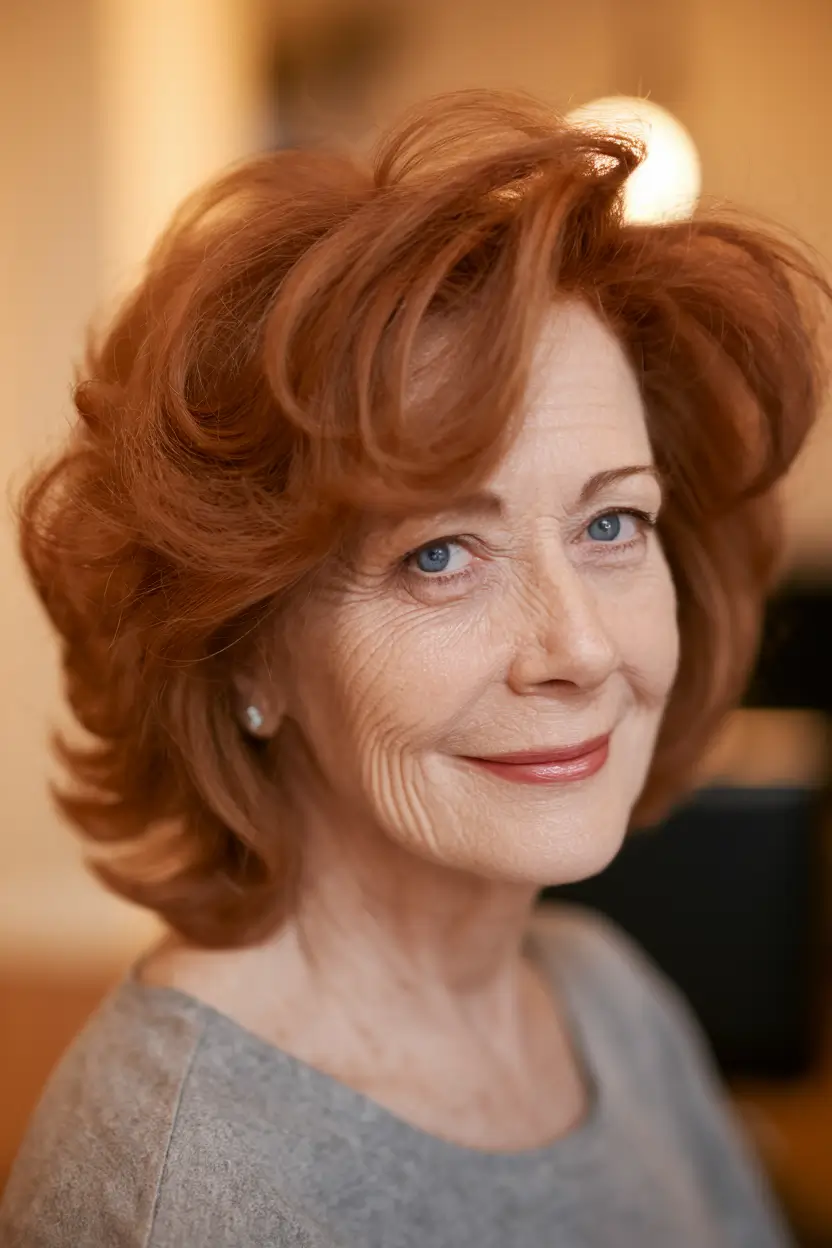 Fall hair color women over 60 Flame Auburn with Side Volume