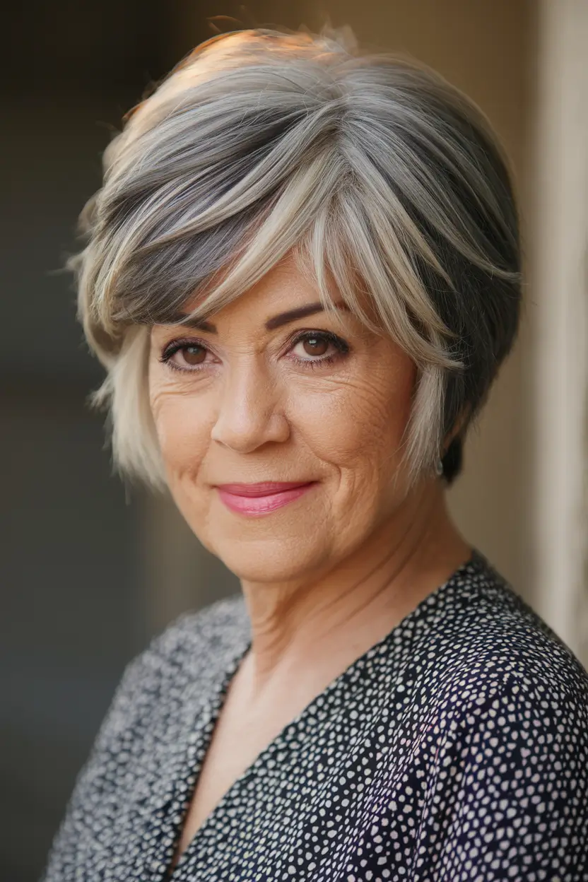 Fall hair color women over 60 Charcoal & Pearl Layered Pixie