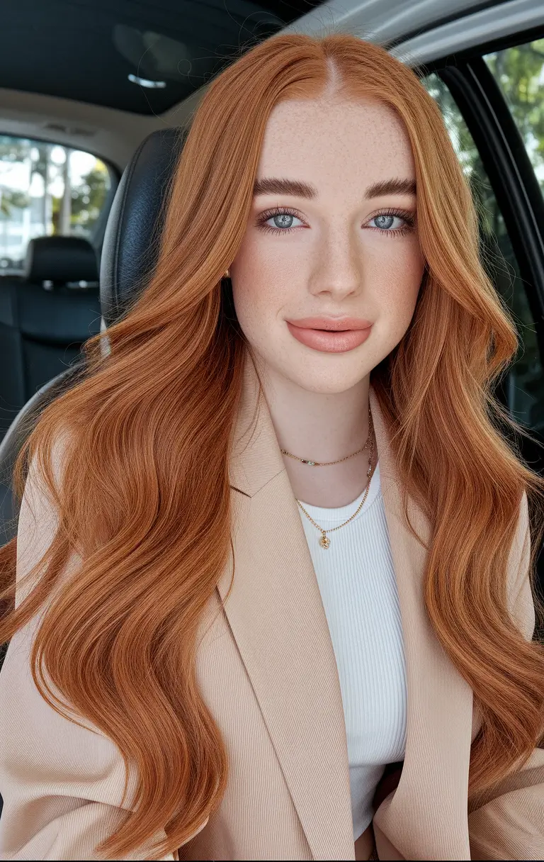 warm fall hair color ideas Soft Spiced Cinnamon Waves