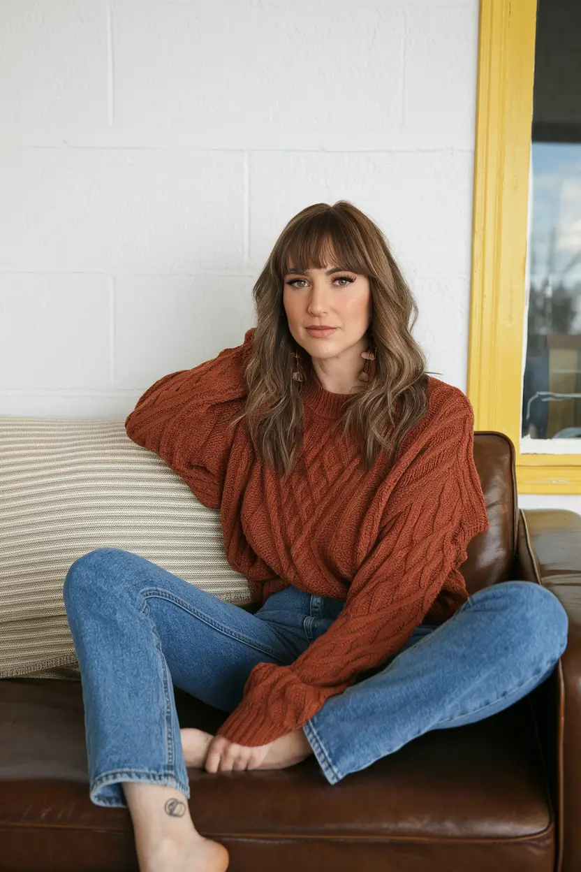 warm fall hair color for brunettes Muted Chestnut with Mushroom Undertones