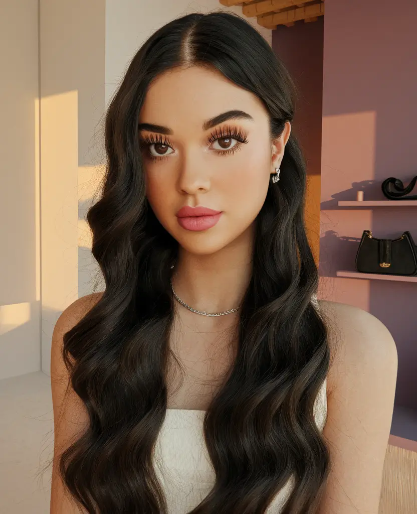 fall haircuts 2025 oval face Romantic Long Waves with a Middle Part