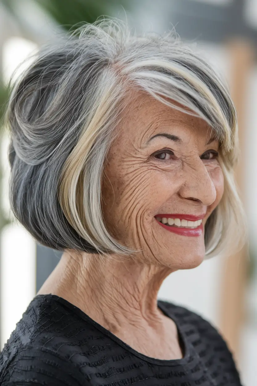 Fall haircuts for women over 60 Color-Blocked Bob with Attitude