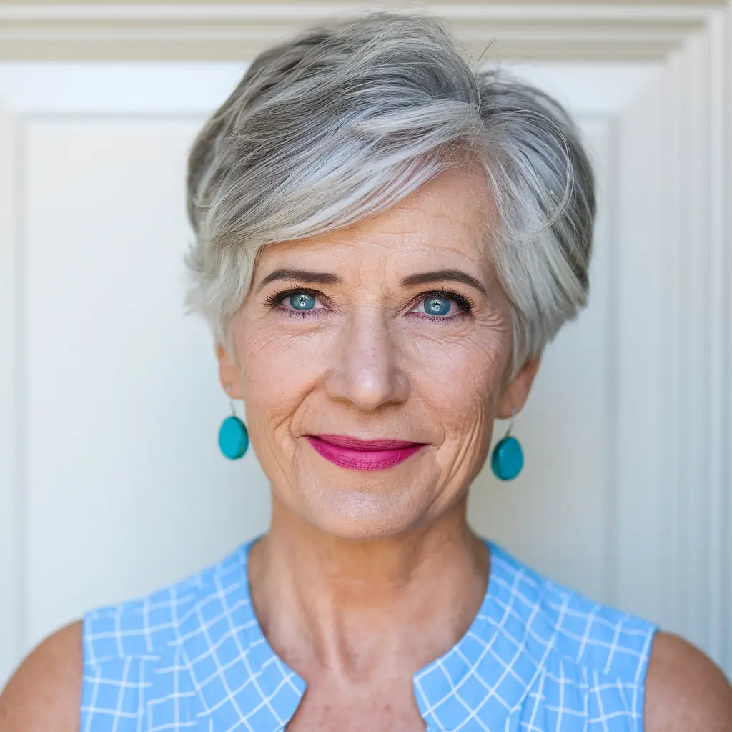 Fall haircuts for women over 60 Elegant Soft Layers with a Power Smile