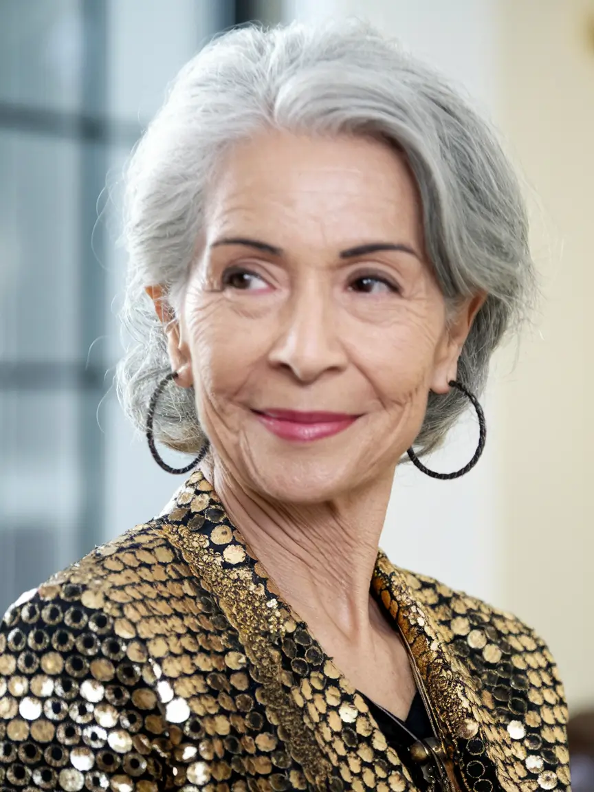 Fall haircuts for women over 60 Low Bun Chic with Drama and Shine