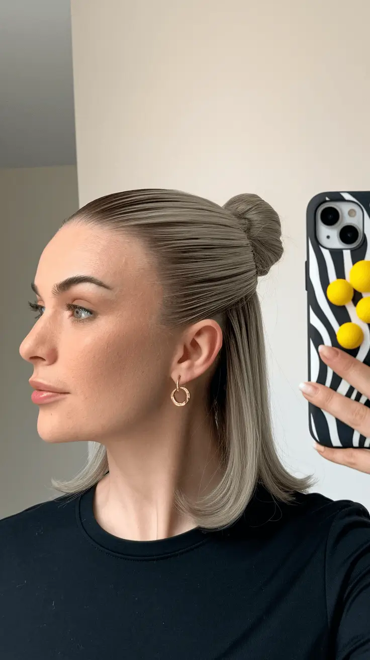 fall haircuts 2025 medium Half-Up Sleek Bun with Shoulder Length Ends