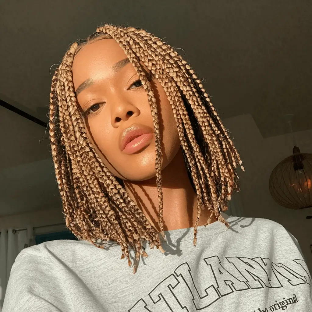 fall haircuts 2025 short Sunlit Blonde Box Braids Bob