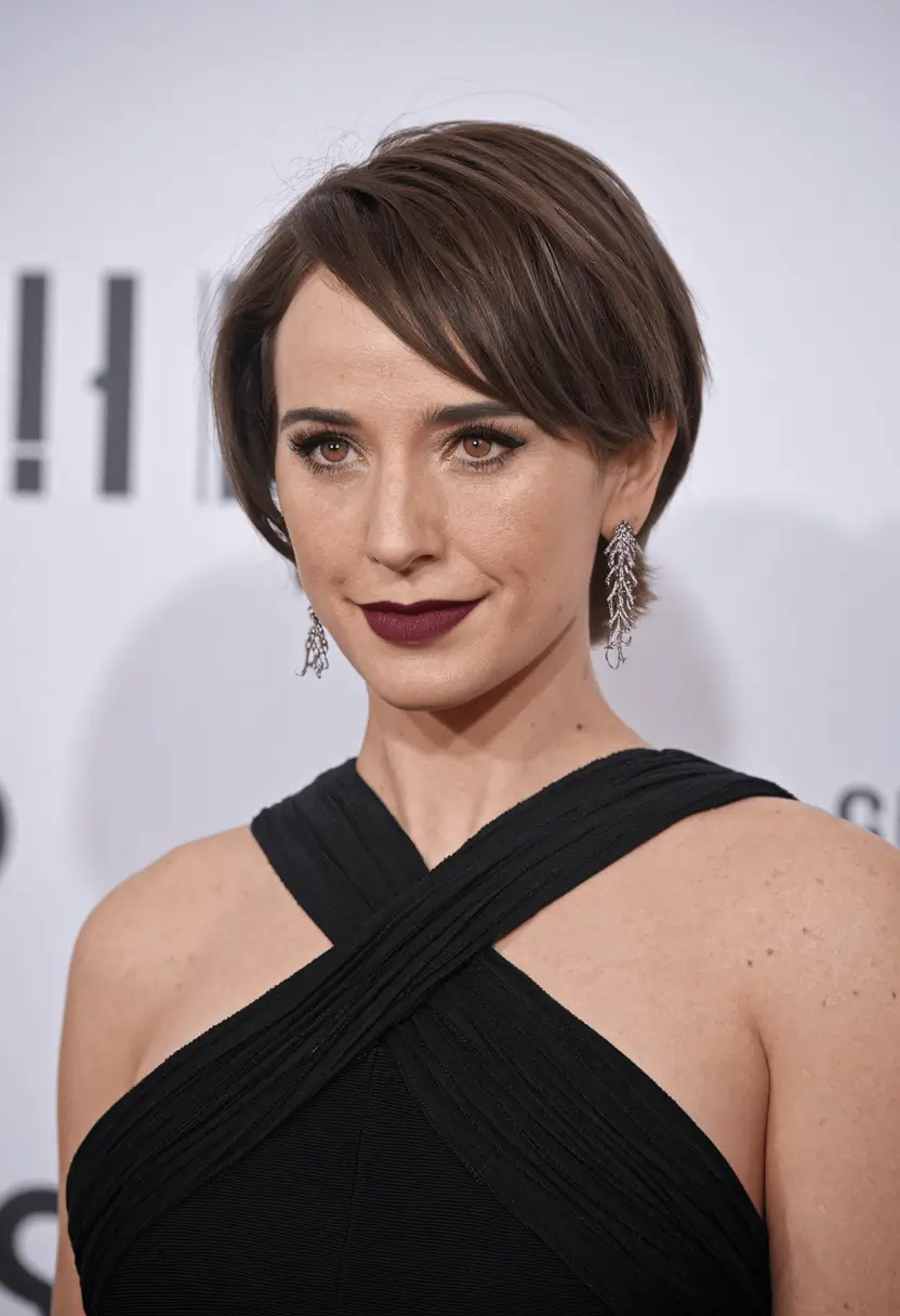 fall haircuts Polished French Bob with Side-Swept Bangs