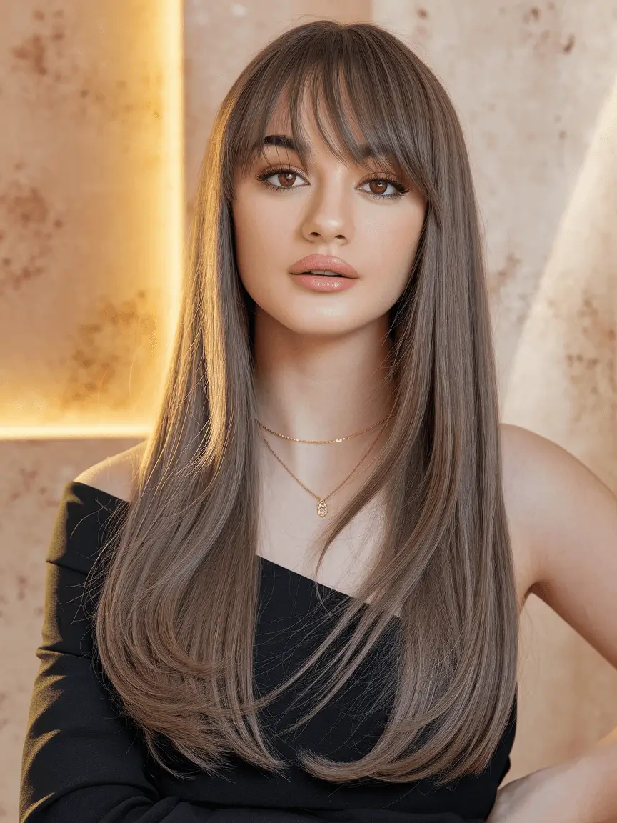 fall haircuts Sleek Curtain Bangs with Long Face-Framing Layers