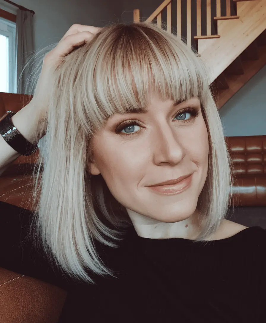 fall haircuts for women Chic Bob with Full Blunt Bangs