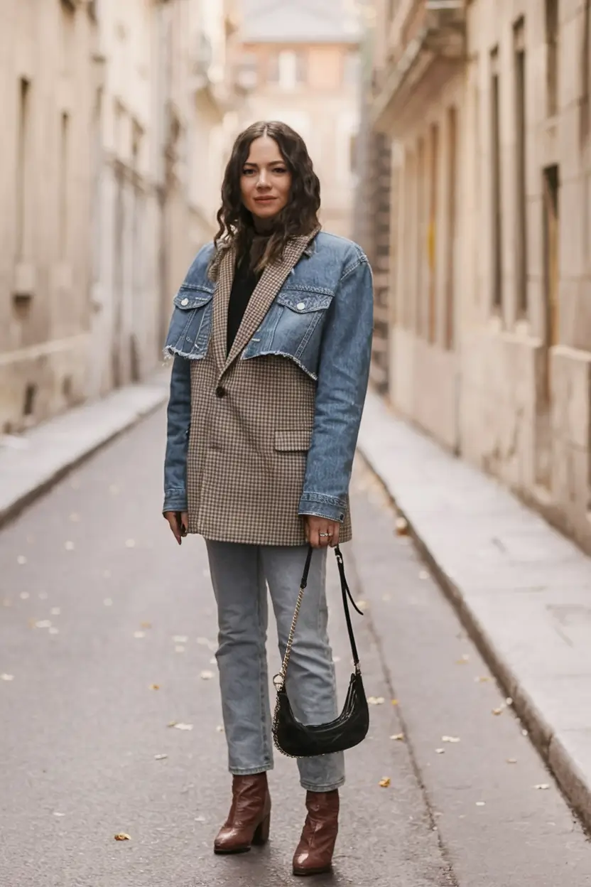 layering for fall outfits ideas 2025 Denim Over Blazer: High-Low Layering Genius