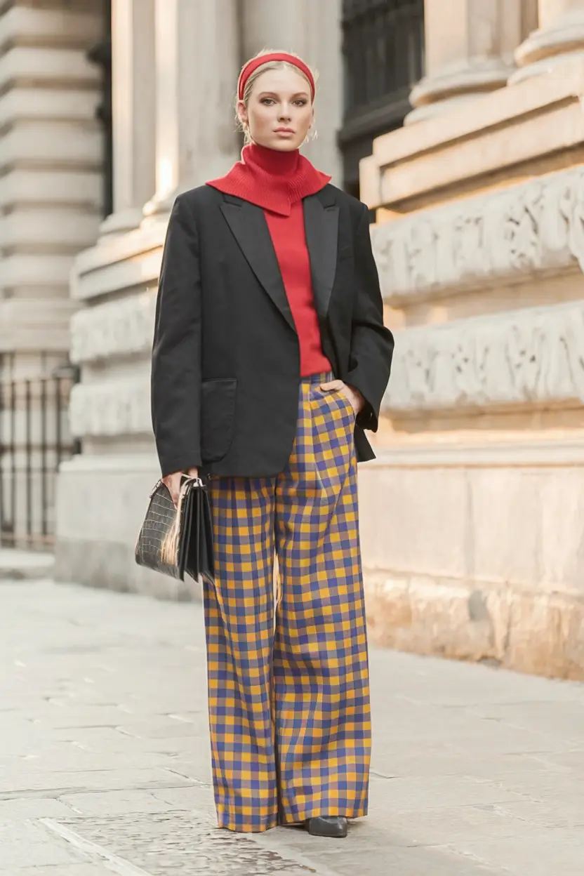 layering for fall outfits ideas 2025 Bold Color Blocking with Vintage Flair