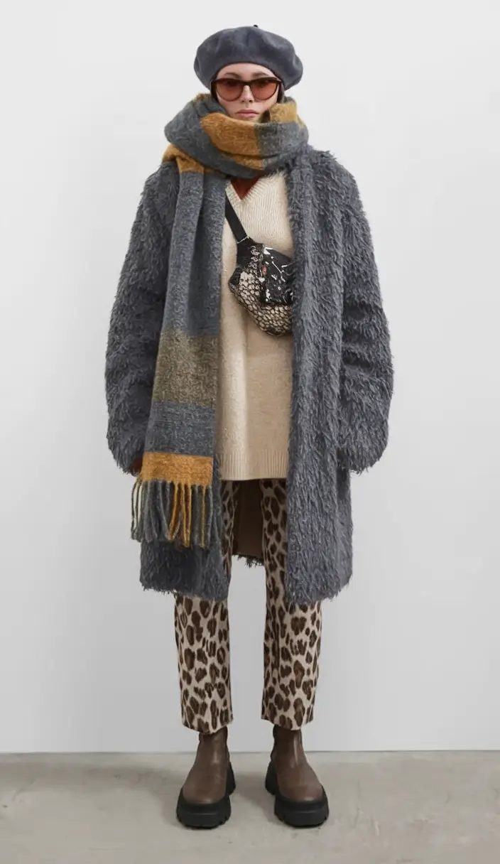 layering for fall outfit ideas Cold-Weather Texture Clash with a Playful Twist