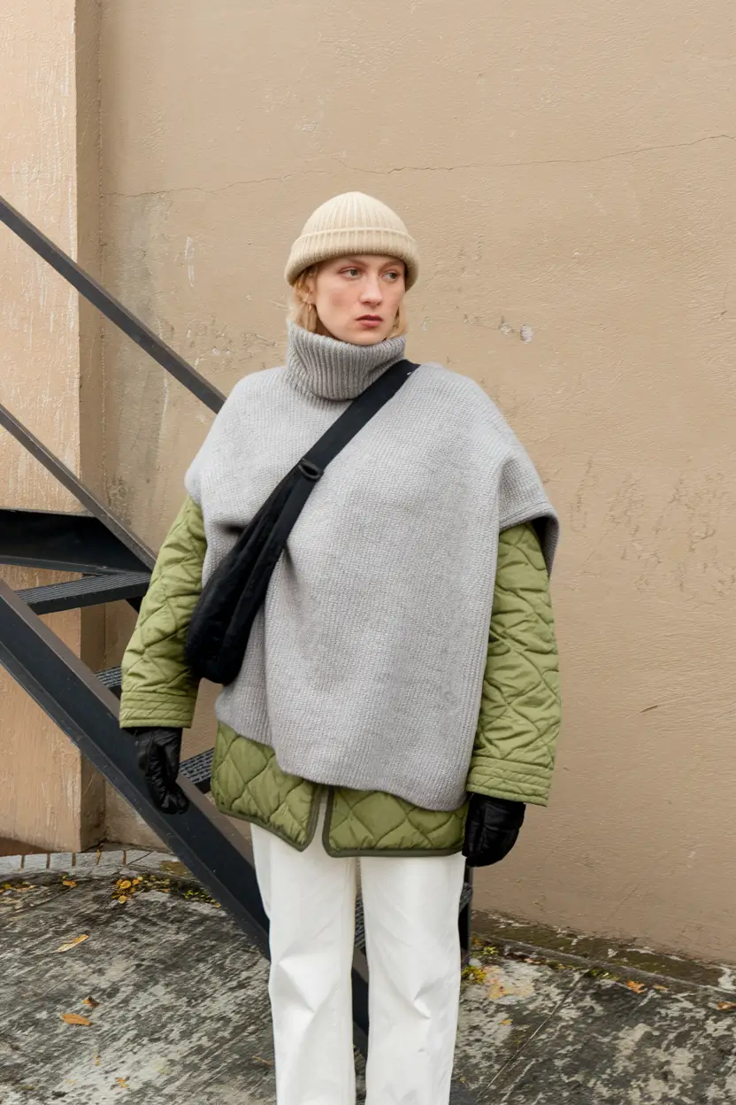 layering for fall outfits ideas 2025 Sporty Quilted Meets Nordic Knit
