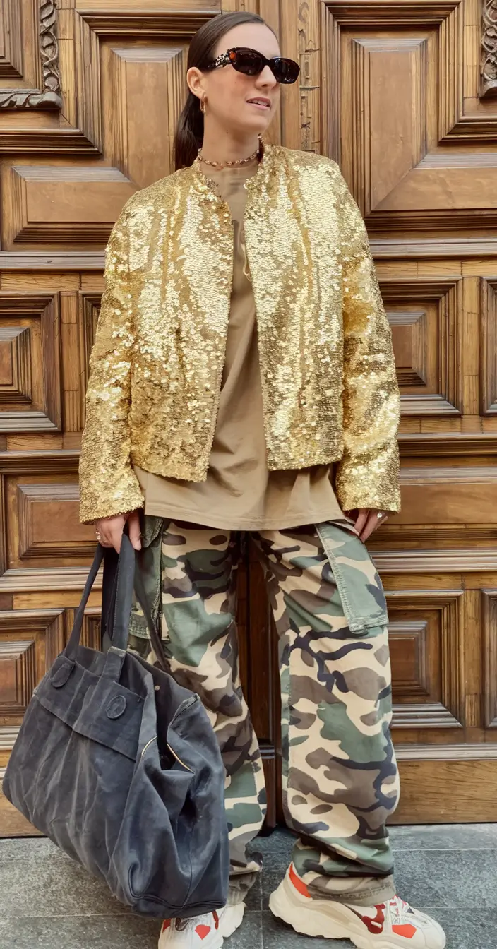 layering for fall outfits ideas 2025 Sequins and Camo: The Power Clash You Didn’t Know You Needed
