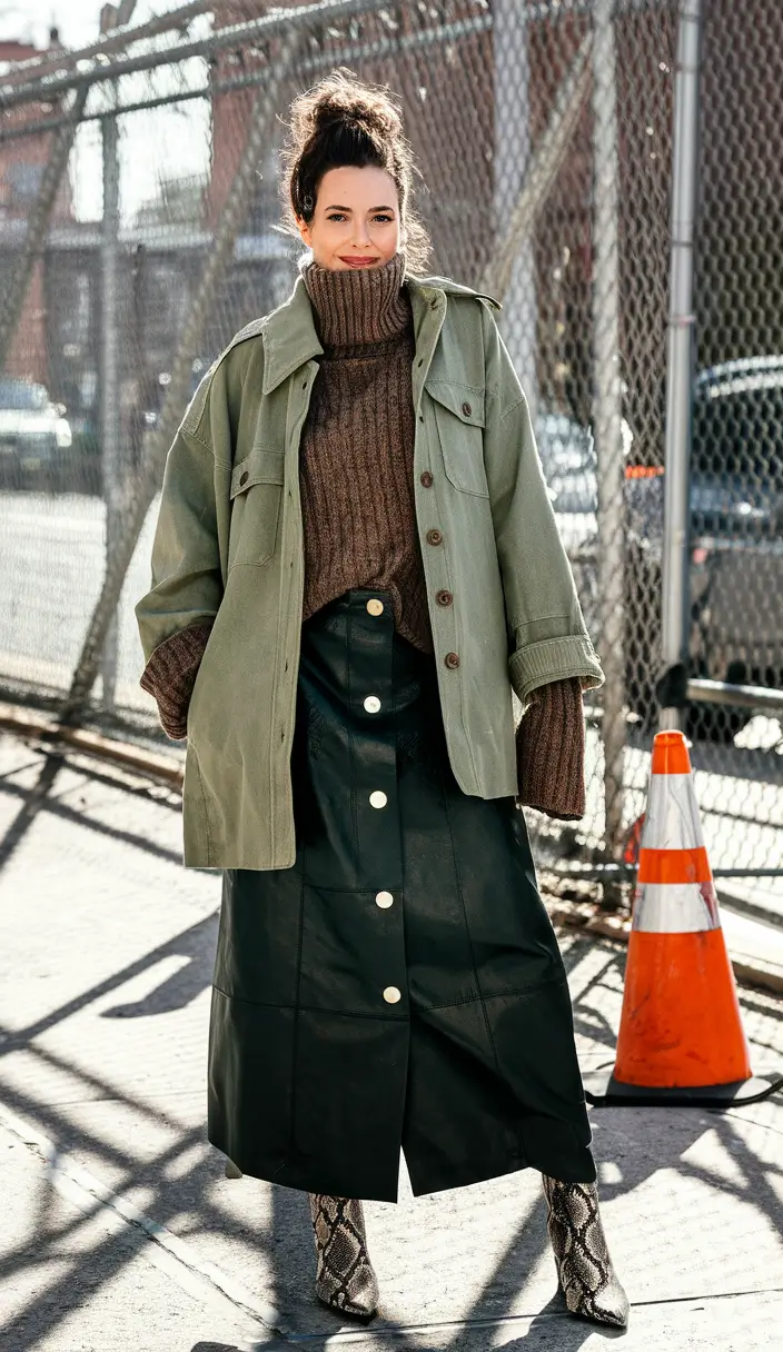 layering for fall outfits ideas 2025 Rugged Layers and Luxe Leather Drama