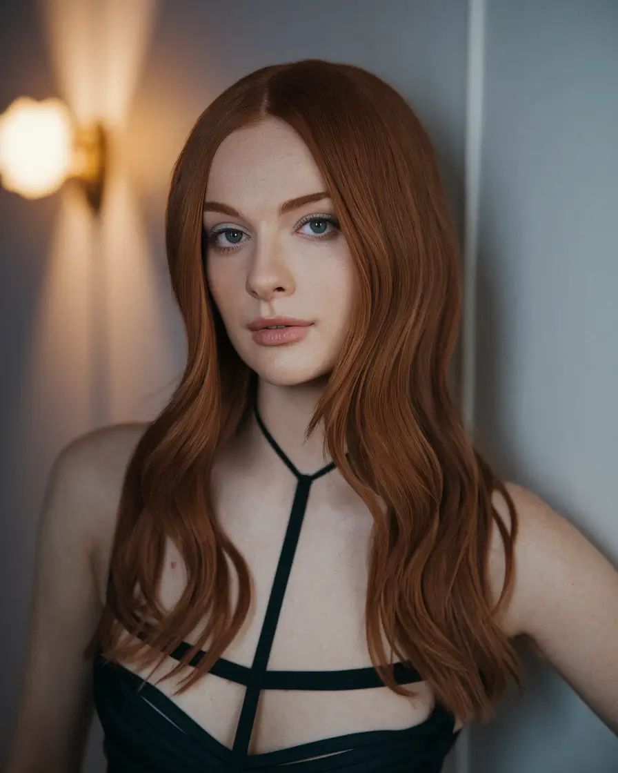 hairstyle for long hair+Copper Soft Waves with Center Elegance