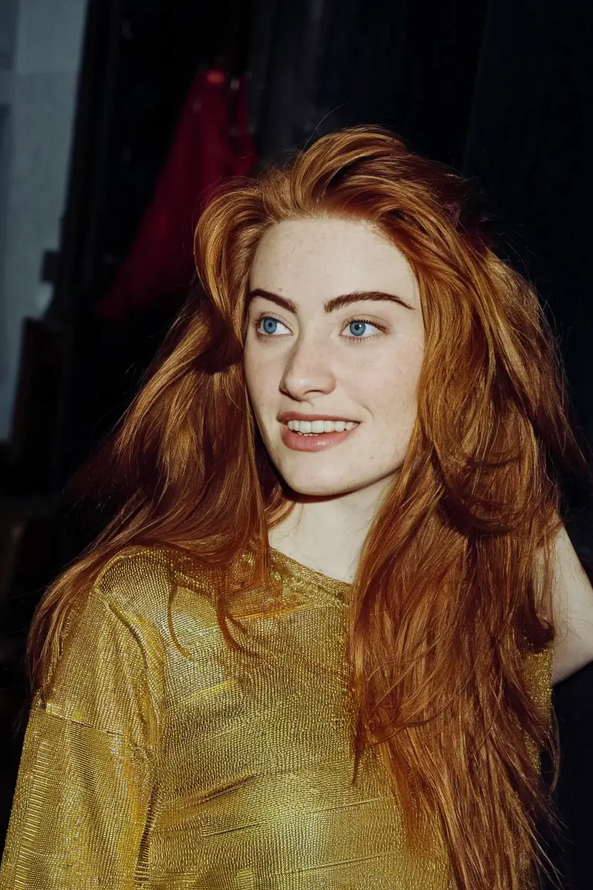 long frock hairstyle+Messy Layers with Wild Red Energy