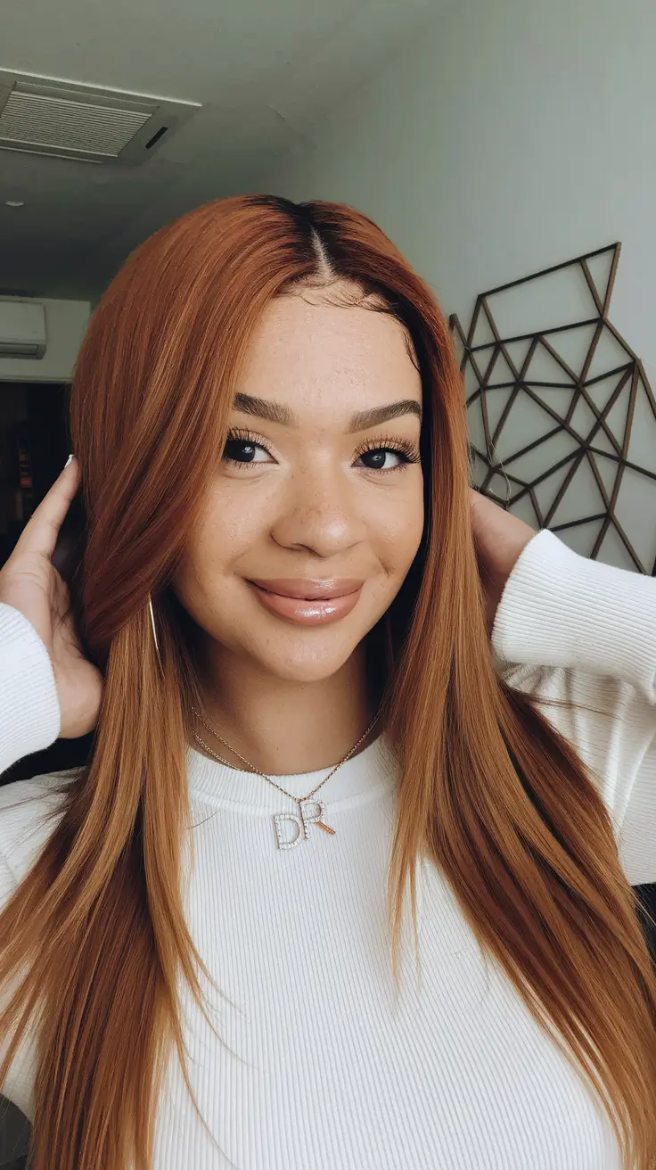 Fall hairstyle long hairs+Straight Cinnamon Layers with a Polished Finish