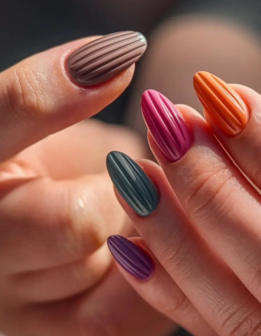 long fall nails 2025 Ribbed Velvet Multi-Color Nails