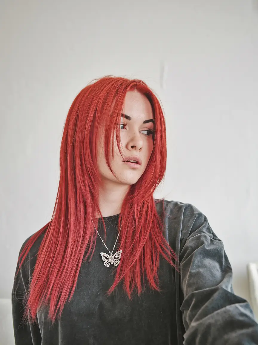 long haircut fall 2025+Bold Red with Rocker Layers