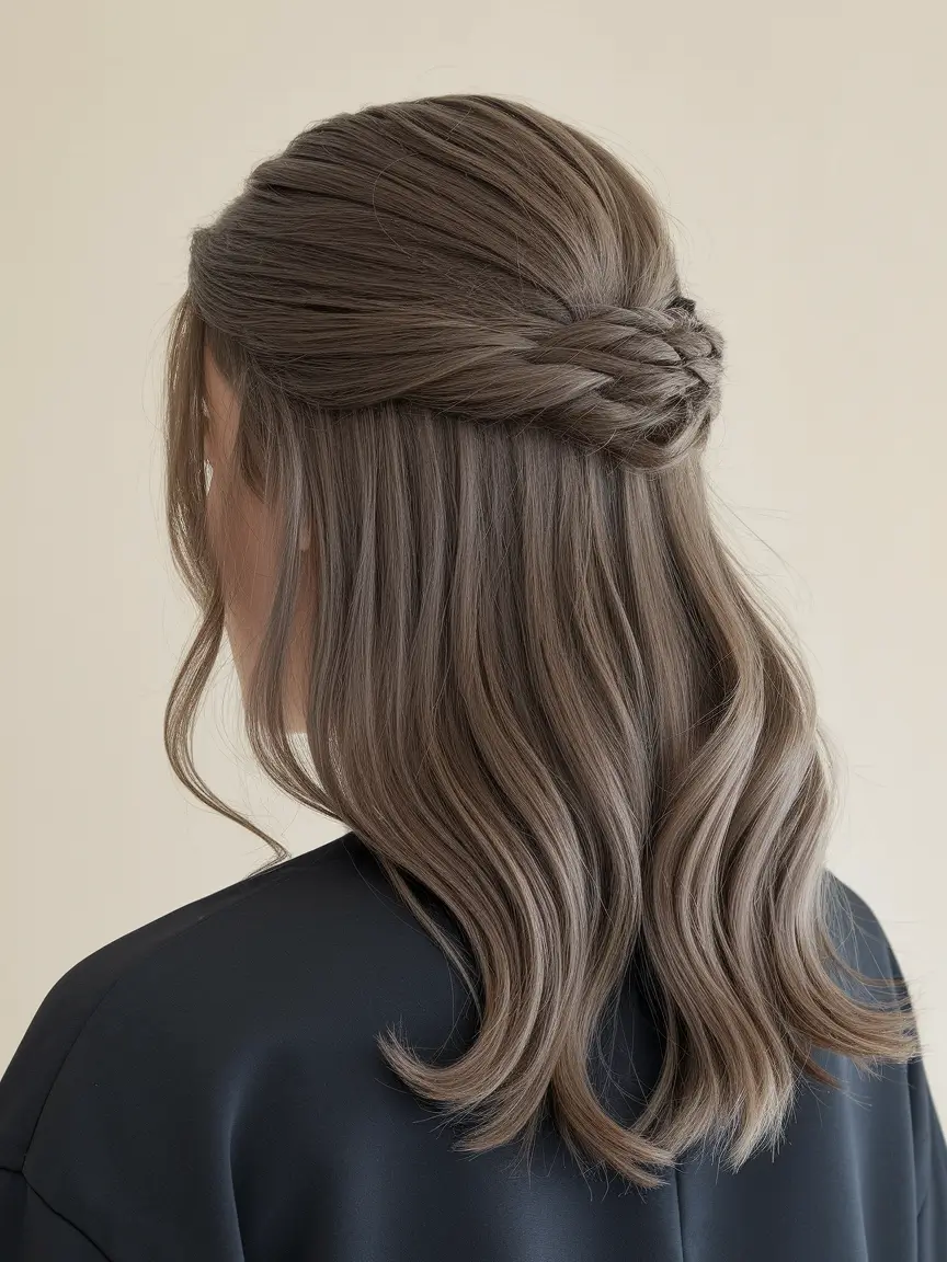 fall haircuts 2025 long wavy+Twisted Half-Up with Cool-Toned Finish