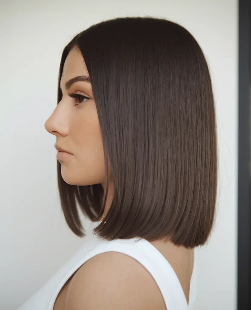 fall hairstyle for medium hair Precision Sleek Bob with Blunt Edges