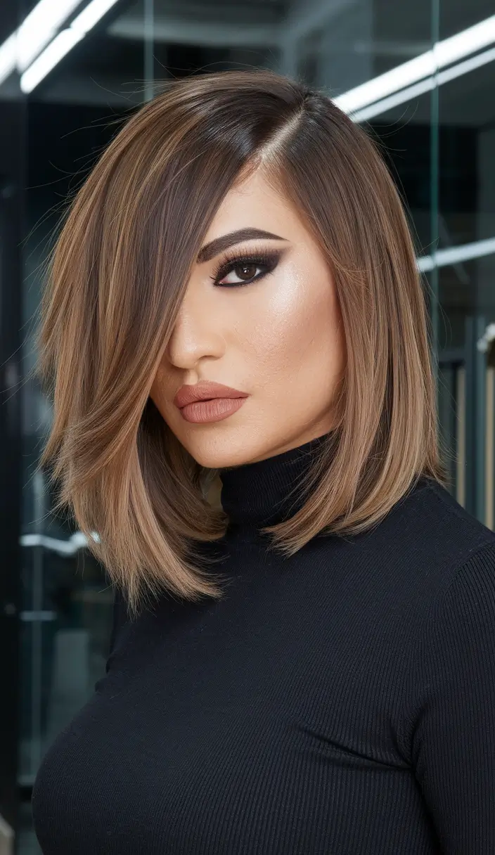 fall hairstyle for medium hair Sculpted A-Line Lob with Luxe Dimension
