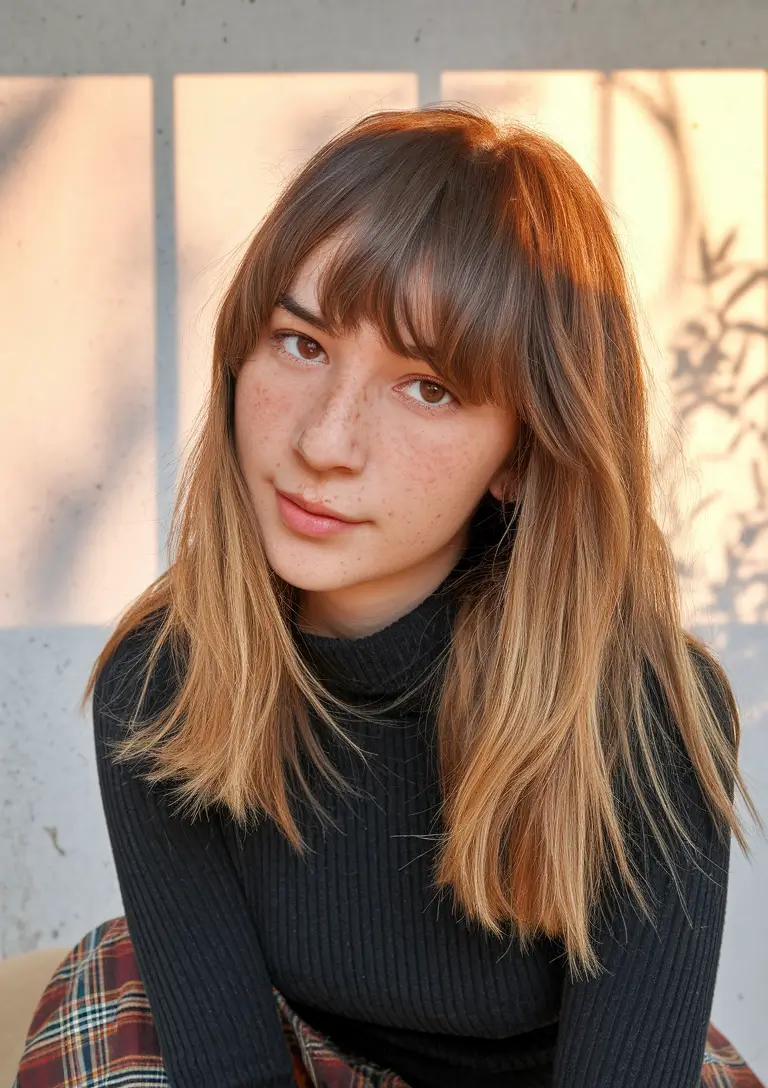 fall hairstyle for medium hair Natural Straight Cut with Soft Micro Bangs