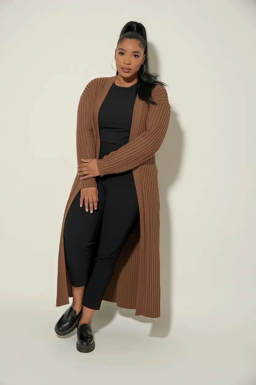 midsize fall outfits work Chic and Sleek in Coffee and Black
