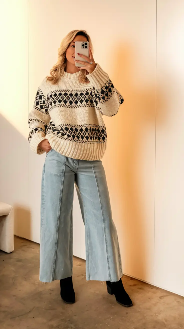midsize fall outfits jeans Scandi Sweater Cool