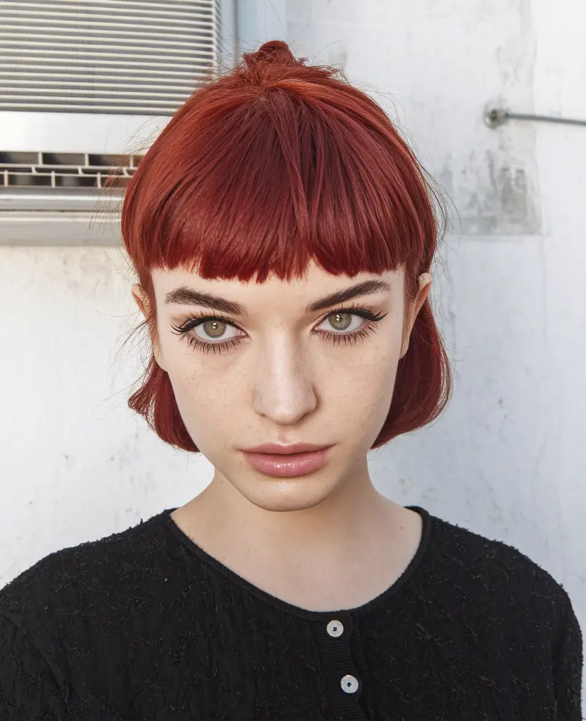 fall red hair color autumn short hair Cropped Cherry with Baby Bang Energy