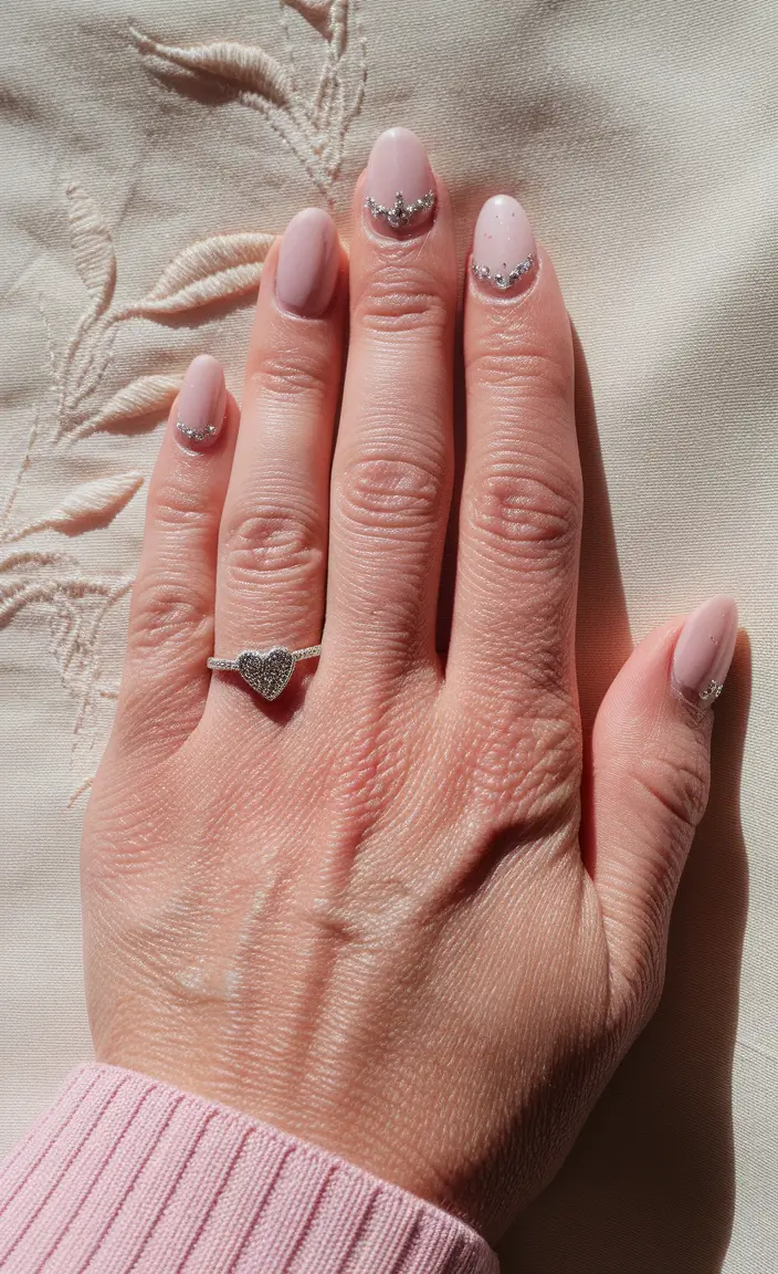 Fall Nail Color Ideas for Women Over 60 Delicate Rhinestone Accents on Blush Base