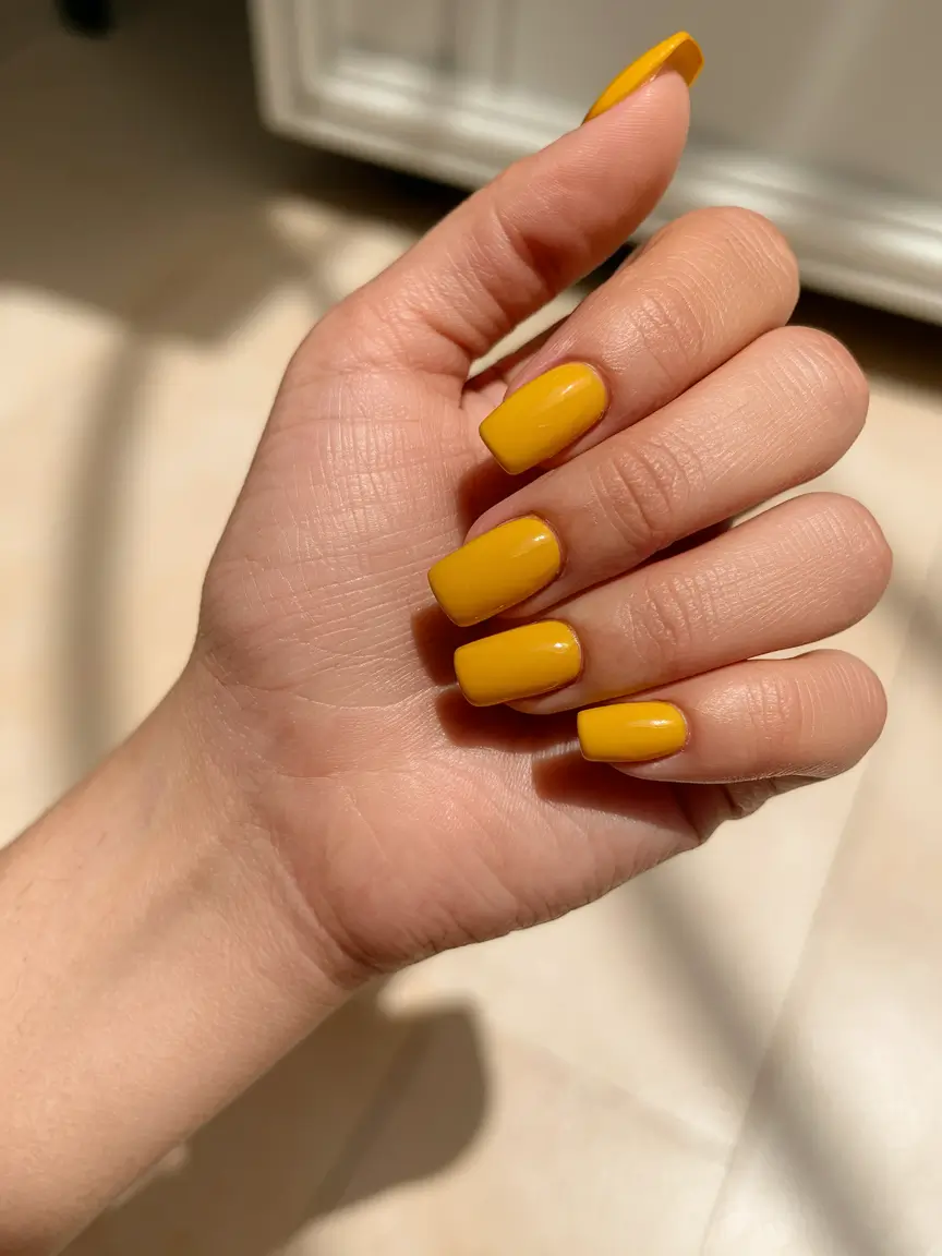 Fall Nail Color Ideas for Women Over 60 Golden Mustard for a Bold Statement