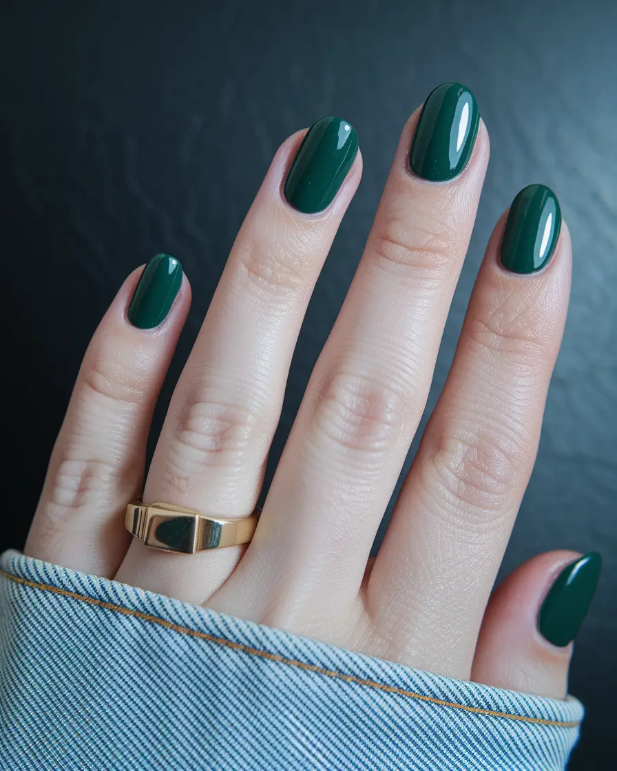 Fall Nail Color Ideas for Women Over 60 Classic Forest Green for Effortless Elegance