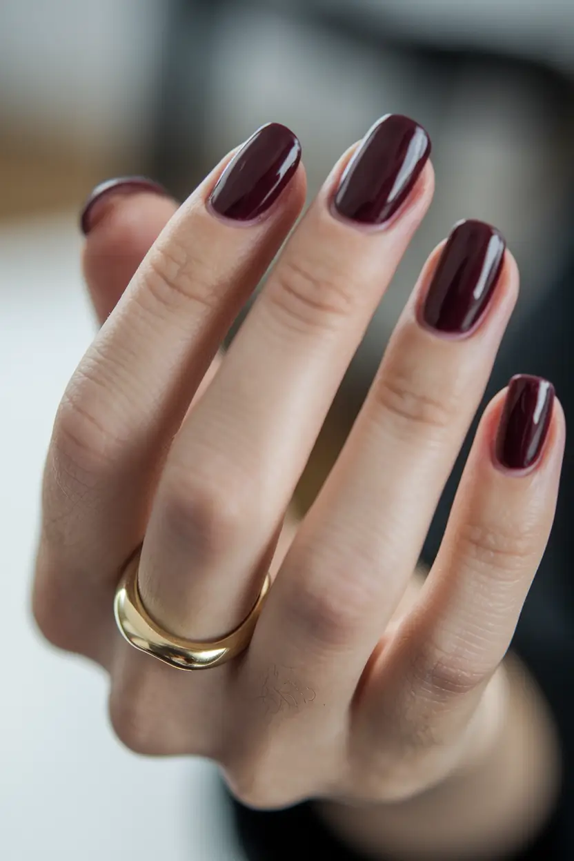 Fall Nail Color Ideas for Women Over 60 Deep Wine Red for Polished Sophistication