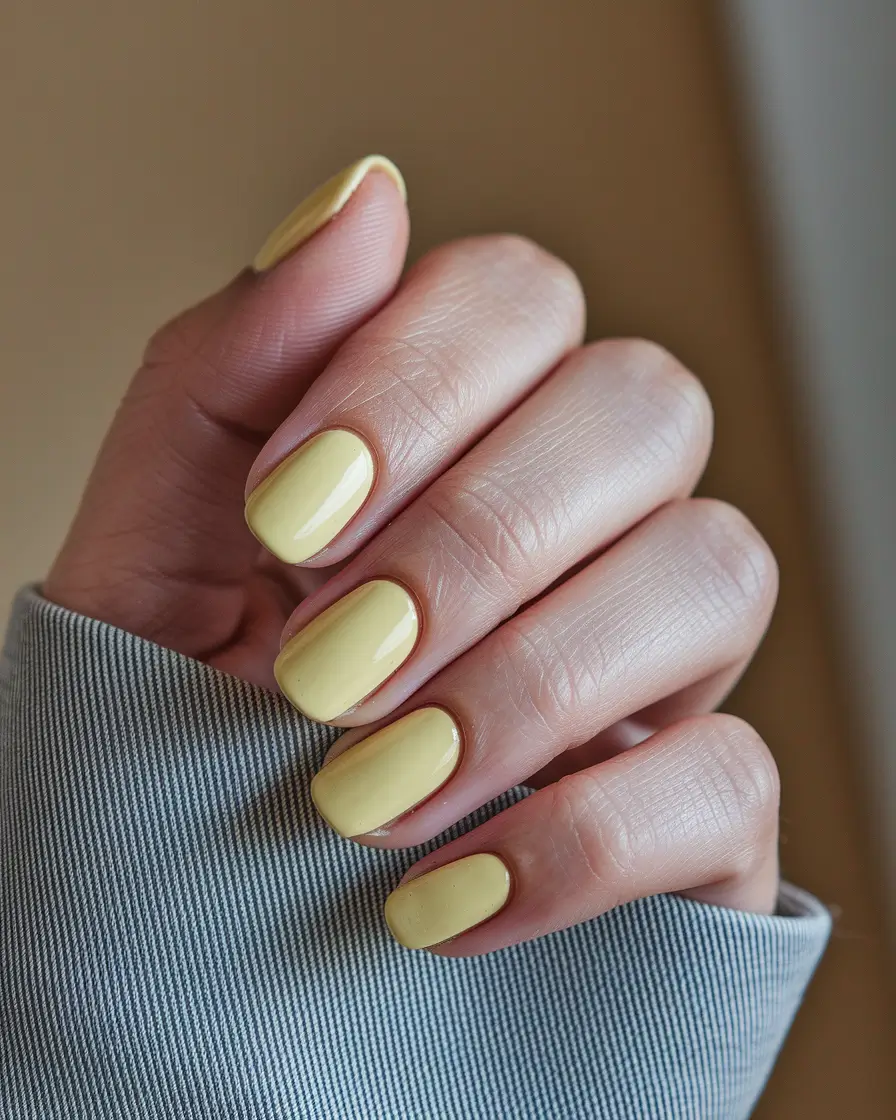 Fall Nail Color Ideas for Women Over 60 Muted Yellow for a Soft Autumn Glow