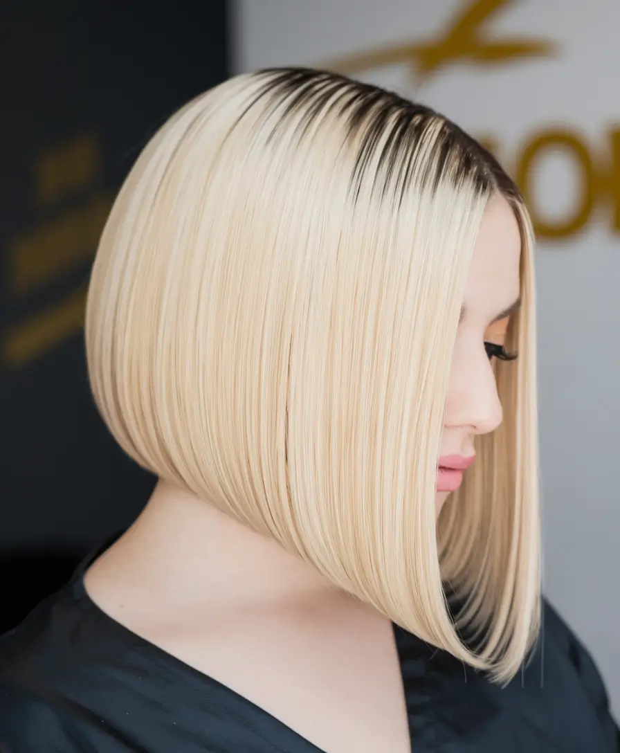 september haircut Platinum French Bob with Root Shadow