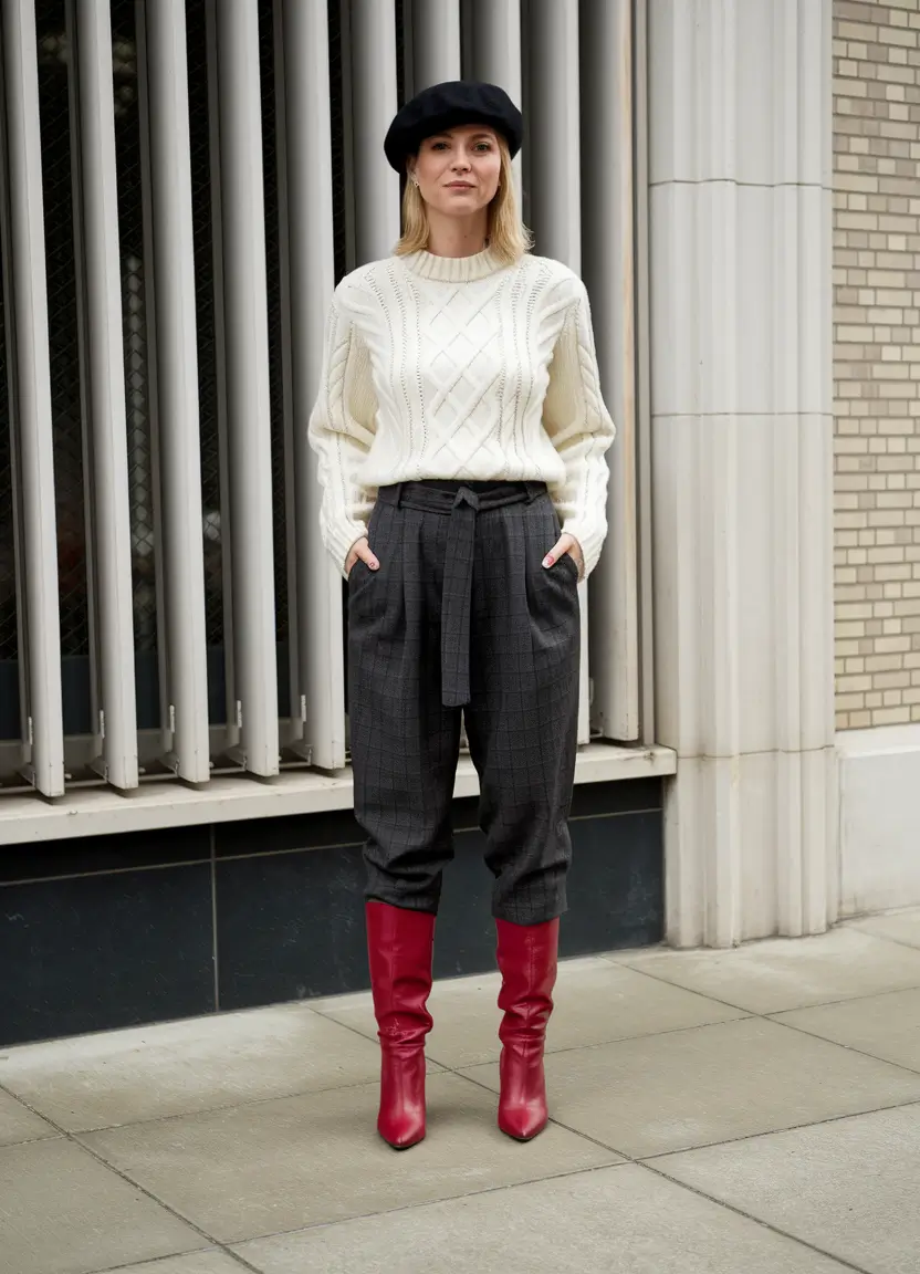 fall office outfits for women 2025 Playful Parisian With a Pop of Red