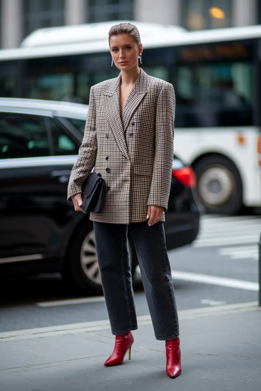 fall office outfits for women 2025 Checkmate in Cherry Red