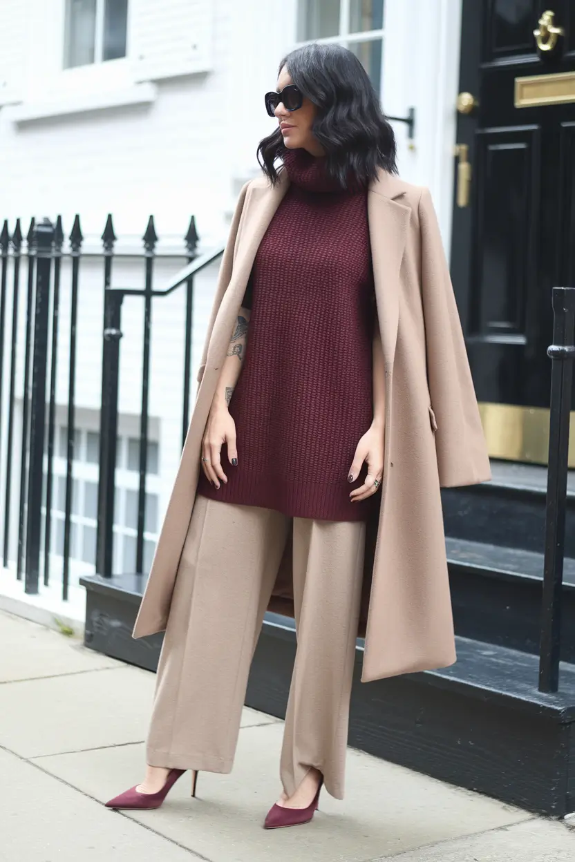 fall office outfits for women 2025 Burgundy and Beige for Effortless Polish