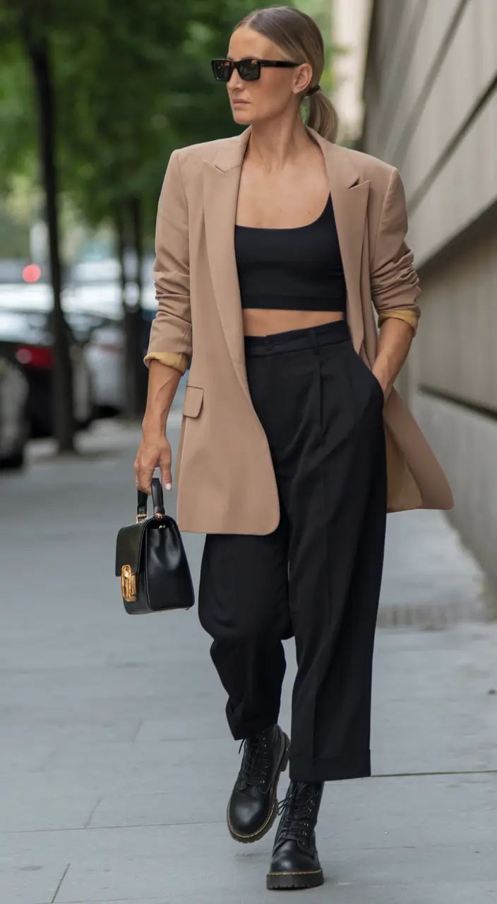 fall office outfits for women 2025 Blazer + Combat Boots = Confident Contrast