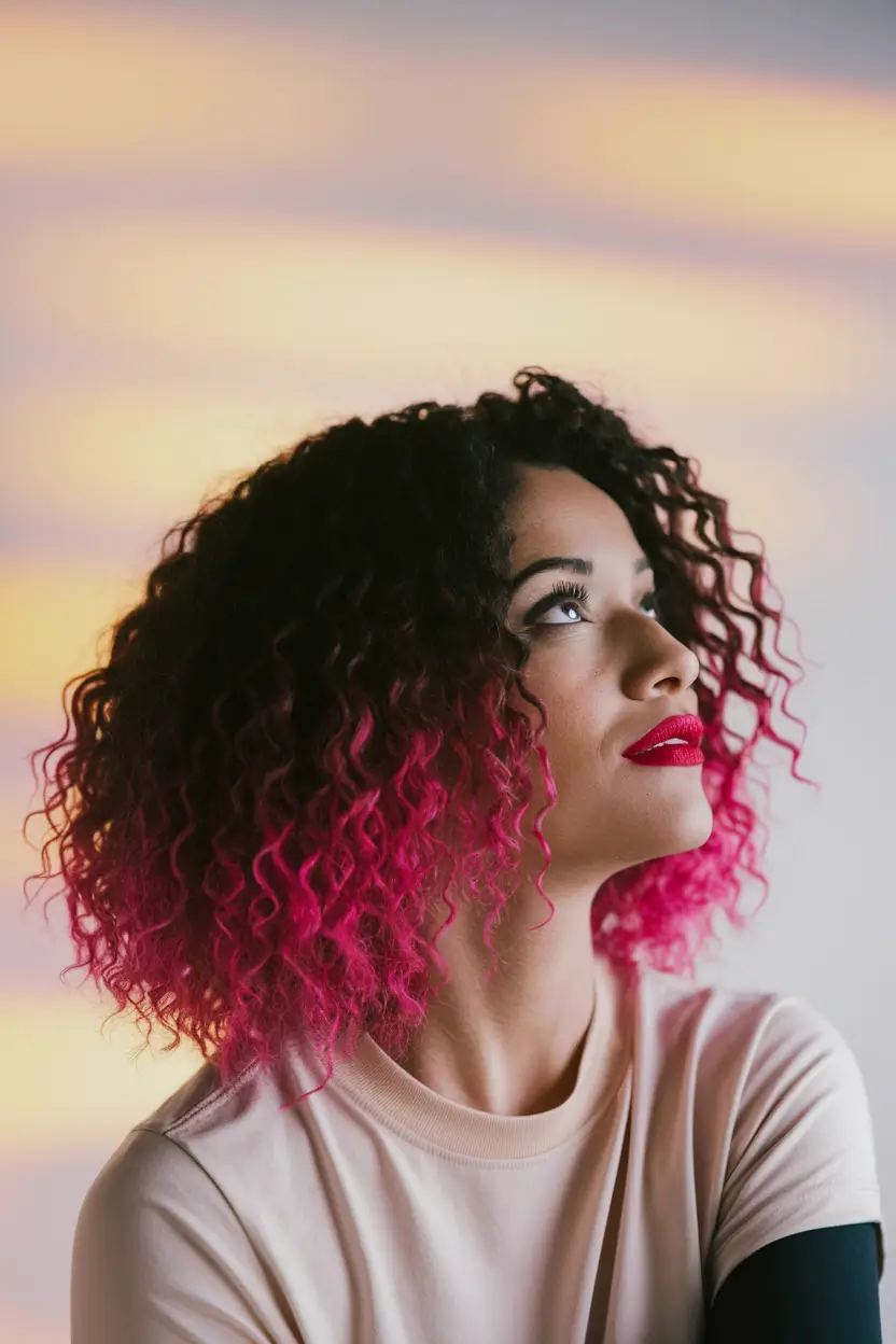 fun fall hair colors for curly hair Hot Pink Ends on Natural Curls