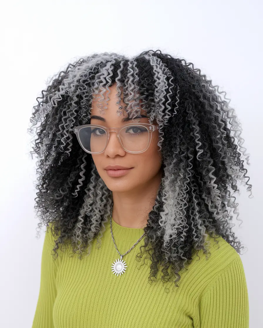 fun fall hair colors for curly hair Silver Contrast on Tight Curls